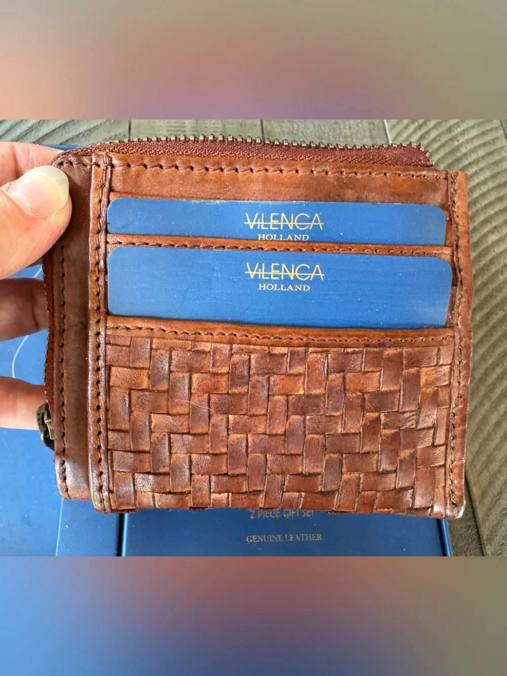 Vilenca Holland 2-Piece Woven Leather Wallet & Card Case Gift Set (NIB)